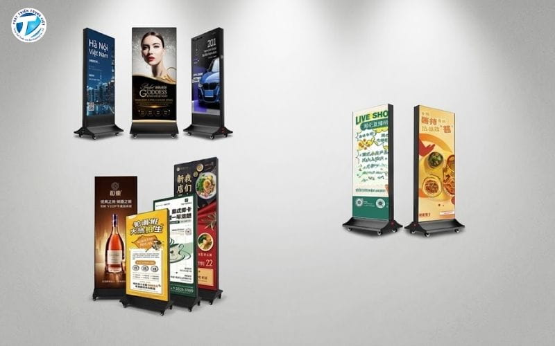 Bảng hiệu 2 mặt chân sắt di động (Có bánh xe)